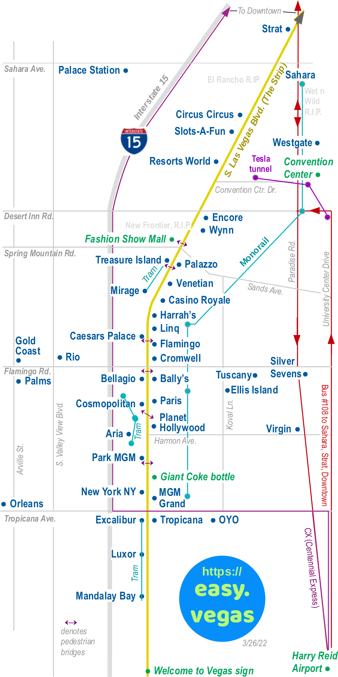 2022 map of the Las Vegas strip (3/26/22)